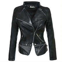 Gothic Glamour: Plus Size Women&#39;s Black Faux Leather Jacket - Winter Essential! - £51.89 GBP