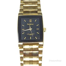 Vintage Armitron Watch Women Gold Tone Black Rectangle Dial 7.25&quot; Tested... - $24.99