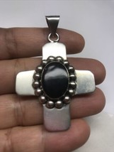 Sterling Silver Onyx Cross Pendant 17.5 Grams - $76.50