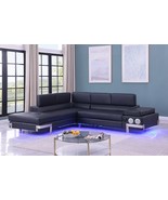 Ossett Sectional with LED Lights and Bluetooth Speakers in Black PU Leather - $1,799.99