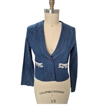 Vtg 80s 90s Stuff Sportswear Denim Waist Jacket w/Trim Women M 1 Button ... - £44.42 GBP