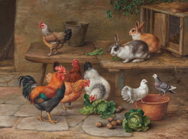 Country Farm Animals Chicken Rabbits Hen Ceramic Tile Mural Medallion Backsplash - £46.96 GBP+