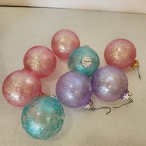 Vtg Lot Of 8 West Germany Pink /Purple / Blue Frosted Glass Christmas Ornaments - £13.02 GBP