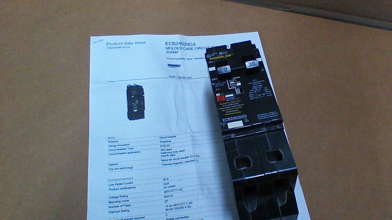 SQ D ECB24020G3 POWERLINK REMOTE CONTROLLABLE 2P 20AMP 480-277VAC BREAKE... - $78.59