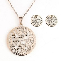 Rose Tone Necklace With Pendant & Coordinating Earrings - $27.99