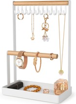 Jewelry Stand Necklace Holder 3 Tier Jewelry Organizer Ring Earring Tray 12 Hook - £30.62 GBP