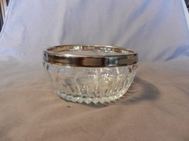 Vintage Small Glass Bowl with Silverplate Rim Starburst and Circles Desi... - £31.29 GBP