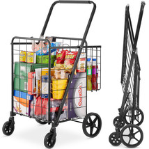 VEVOR Folding Shopping Cart Rolling Grocery Cart with Double Baskets 110 LBS - £71.72 GBP