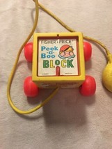 Vintage 1970 1970’s Fisher Price Peek A Boo Block Pull Toy #760 - £5.96 GBP