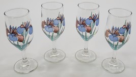 *AR) Vintage Set of 4 Floral Stem Goblet Wine Drinking Glasses - $14.84