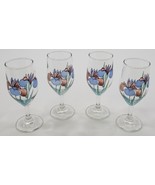 *AR) Vintage Set of 4 Floral Stem Goblet Wine Drinking Glasses - £11.66 GBP