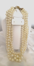 Women&#39;s Necklace Multistrand Imitation Ivory Color Acrylic Pearls Gold Tone - £10.89 GBP