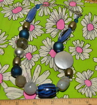 1980&#39;s vintage chunky beaded necklace black blue silver grey gray disc medallion - £4.75 GBP