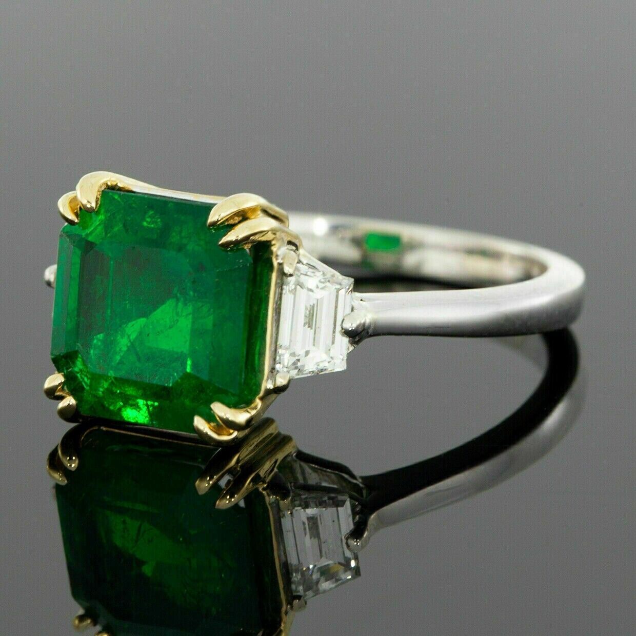 3CT Asscher Cut CZ Green Emerald Engagement Ring 14K Two Tone Gold Plated-Silver Item image 4