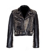 Rocky Style Woman Full Heavy Metal Spiked Studded Brando Black Leather J... - £212.38 GBP