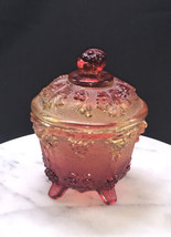 Vintage Depression, Glass, Candy Dish, W/ Lid Red Yellow ￼Hombre Grape Vine - $19.64