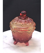 Vintage Depression, Glass, Candy Dish, W/ Lid Red Yellow ￼Hombre Grape Vine - £15.39 GBP