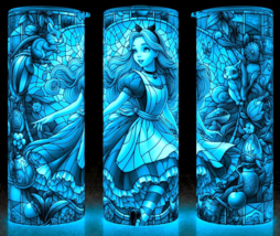 Glow in the Dark Alice in Wonderland Stained Glass Fantasy Cup Mug Tumbler 20oz - £18.16 GBP