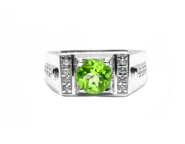 Heavy Solid Silver Peridot Ring 7 mm Round Peridot Wedding Band AugustBirthstone - £57.14 GBP
