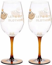 Let&#39;s Get Slothed QWG21579 Sloth Acylic Wine Glass 2pc Set 16 oz Gold - £15.73 GBP