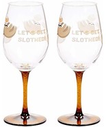 Let&#39;s Get Slothed QWG21579 Sloth Acylic Wine Glass 2pc Set 16 oz Gold - £15.69 GBP