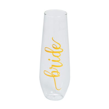 NEW Bride Gold Foil Stemless Glass Champagne Flute 8 oz 6.25 inches - $9.95
