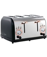 MegaChef 4 Slice Wide Slot Toaster with Variable Browning in Black and R... - £78.68 GBP
