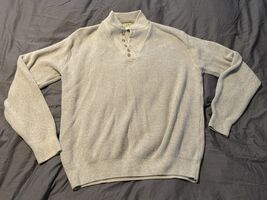 L.L. Bean Men’s 2X Long Henley Sweater Gray Cotton Rib Knit Made in USA - €25,24 EUR