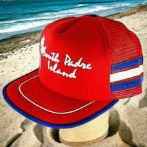 Vtg Red White Blue Color 3 Stripe South Padre Island Snapback Adj Trucke... - £35.93 GBP