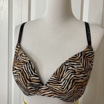 Bebe Push-Up Plunge Bra Sz 38C Black Brown Tiger Stripe Smooth Sexy Back Closure - £13.02 GBP