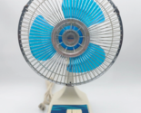 Vtg Tatung Oscillating Fan Desktop Table 2-Speed Blue 3-Blade Model LE-9... - $38.21