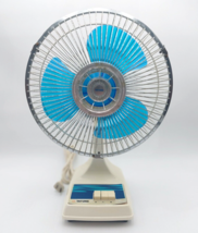 Vtg Tatung Oscillating Fan Desktop Table 2-Speed Blue 3-Blade Model LE-9... - $38.21