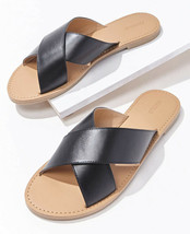Black Faux Leather Crisscross Strap Sandals WOMEN SIZE 7.5 open toe slip... - $13.35