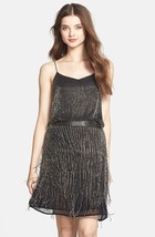 Adrianna Papell Beaded Fringe Blouson Dress Sz 0 Black - $99.79