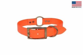 Warner Orange Dayglo Center Ring Dog Collar (1&quot; wide) engraved brass tag USA - £11.71 GBP