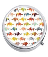 Colorful Elephants Medicine Vitamin Compact Pill Box - £7.81 GBP