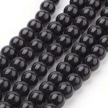 140 Glass Pearls Black Beads 6mm BULK Double Strand 32" Wholesale Supplies - $3.50