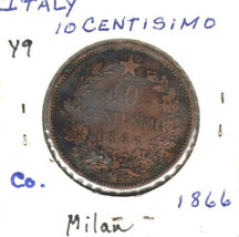 Italy  10 Centisimi, 1866 Copper, KM 9 - £1.18 GBP