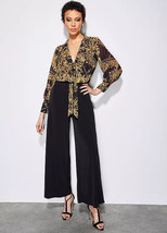 STAR By Julien MacDonald Black Baroque Print Wide Leg Jumpsuit UK 16    (fm53-3) - £54.01 GBP