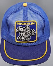 Vtg Michelin Man Tires Blue Full Mesh Snapback Trucker Hat/Cap - Made In Usa - £32.85 GBP