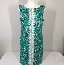 Cappagallo Dress Size 12 Sleeveless Sheath Teal Floral Lace Front Accent - $24.99