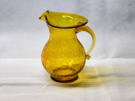 Vintage Pre-1970 FENTON Honey Gold Amber 6&quot; CRACKLE GLASS Flared Pitcher... - $44.29