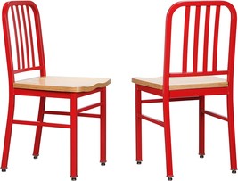 LINON Red Wood Seat (Set of 2) Quincy Metal Dining Chair Red Side Chair - £110.30 GBP