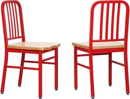 LINON Red Wood Seat (Set of 2) Quincy Metal Dining Chair Red Side Chair - £107.77 GBP