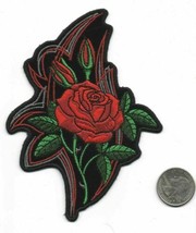 Large Red Rose Tribal Iron On Sew On Embroidered Patch 3 7/8&quot;x 5 1/4&quot; - £5.82 GBP