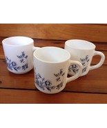 Vintage Set of 3 Blue Delft Style Floral White Glass Coffee Mugs Arcopal... - £23.62 GBP