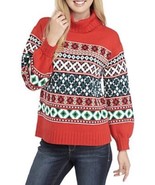 Crown &amp; Ivy Women&#39;s Turtleneck Geometric Print Sweater in Red Sz XL NWT - €25,37 EUR