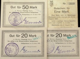 Alemania Notgeld 4pc Lote - (1) 1914 Sterkrade &amp; (3) 1920 Heilingenhaus - £79.20 GBP