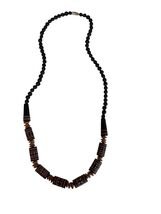 Vintage Tribal Style Beaded Necklace 18” Black Matte Beads Carved Geometric - $22.50