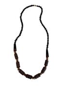 Vintage Tribal Style Beaded Necklace 18” Black Matte Beads Carved Geometric - $22.50